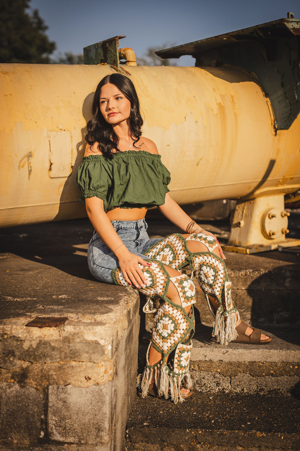 Boho Crochet Denim Pants