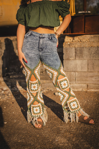 Boho Crochet Denim Pants