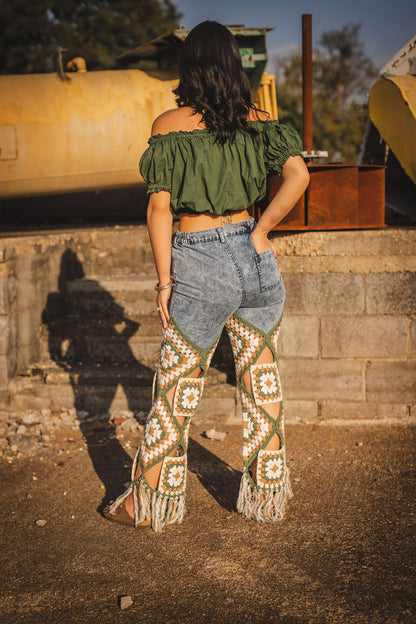 Boho Crochet Denim Pants