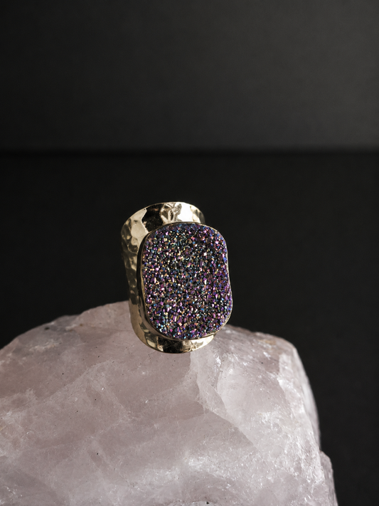 Rainbow Druzy Statement Ring