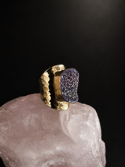 Rainbow Druzy Statement Ring