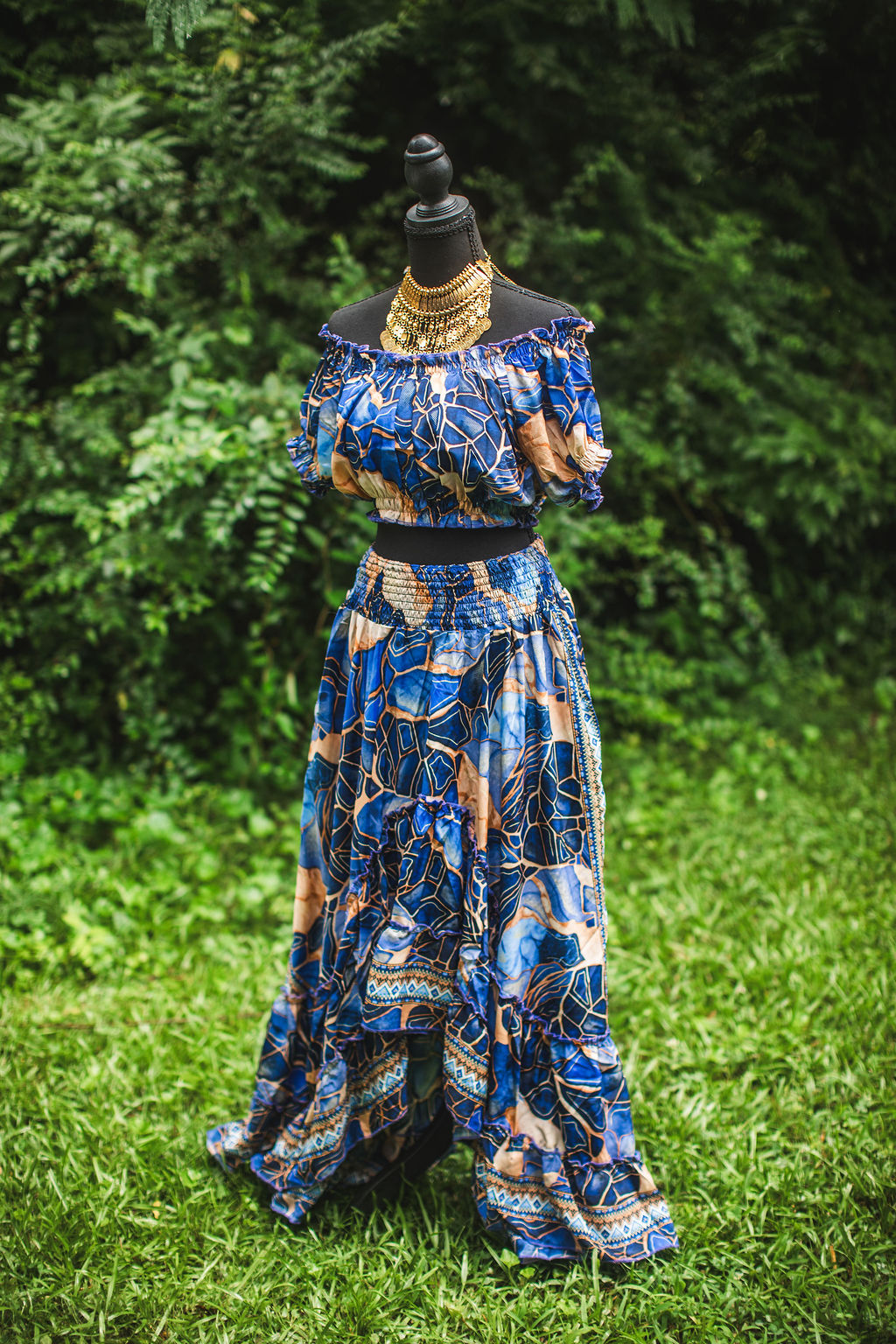 Sapphire Mosaic Silk Two-Piece Set
