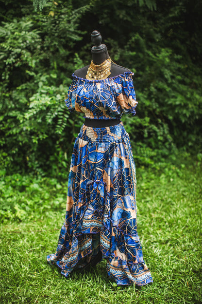 Sapphire Mosaic Silk Two-Piece Set