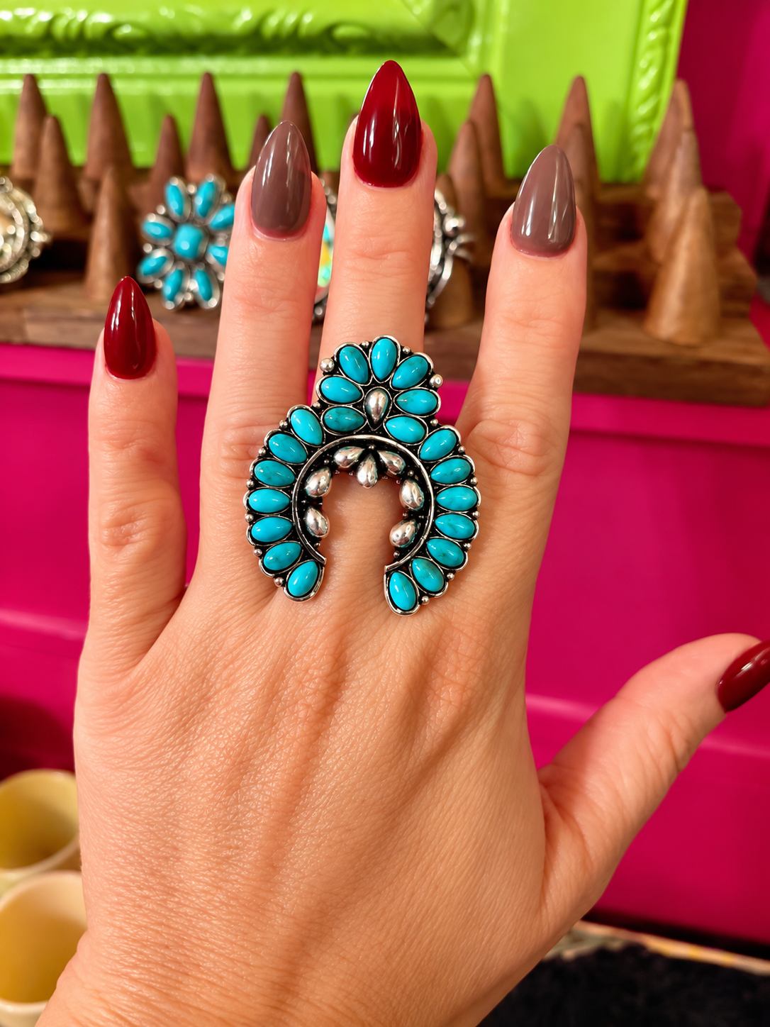 Turquoise Squash Blossom Ring