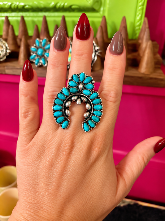Turquoise Squash Blossom Ring