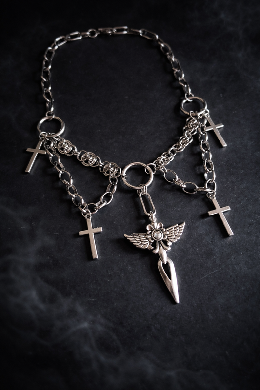 Archangel – Gothic Chainmail Cross Necklace, Stainless Steel Statement Chain, 18” Toggle Clasp