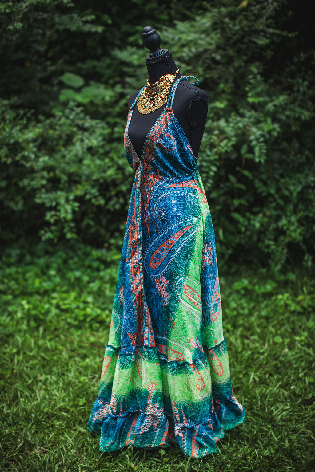 Emerald Tide Silk Maxi Dress