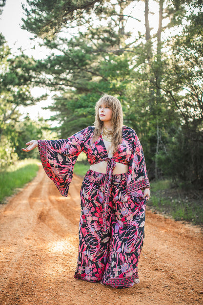 Midnight Bloom Silk Palazzo Set