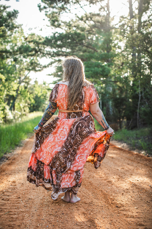 Sunset Ember Silk Two-Piece Set