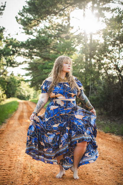 Sapphire Mosaic Silk Two-Piece Set