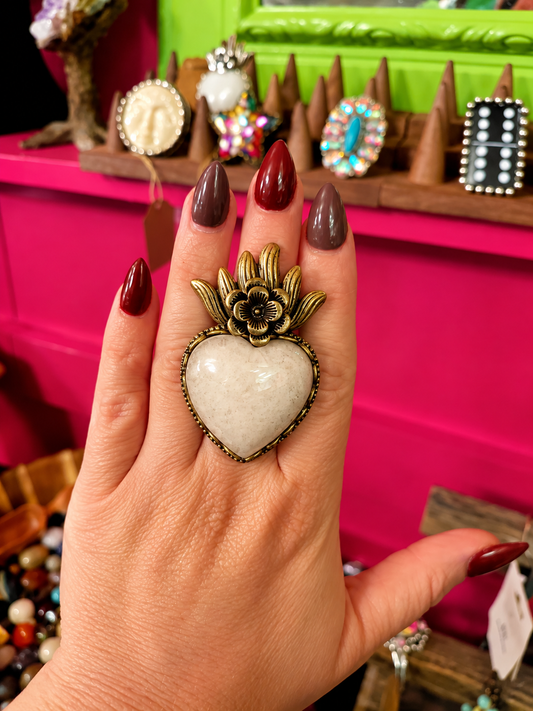 Clear Quartz Sacred Heart Ring