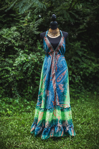 Emerald Tide Silk Maxi Dress