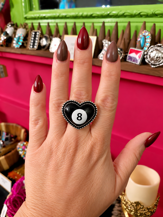 8 Ball Heart Statement Ring