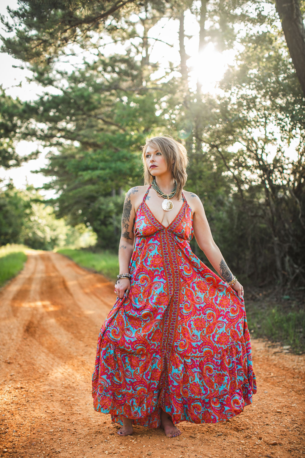 Electric Sunset Silk Maxi Dress