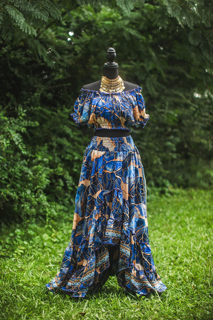 Sapphire Mosaic Silk Two-Piece Set