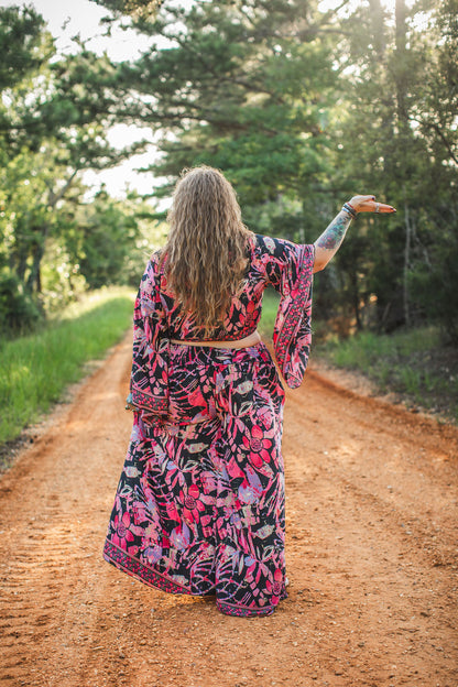 Midnight Bloom Silk Palazzo Set