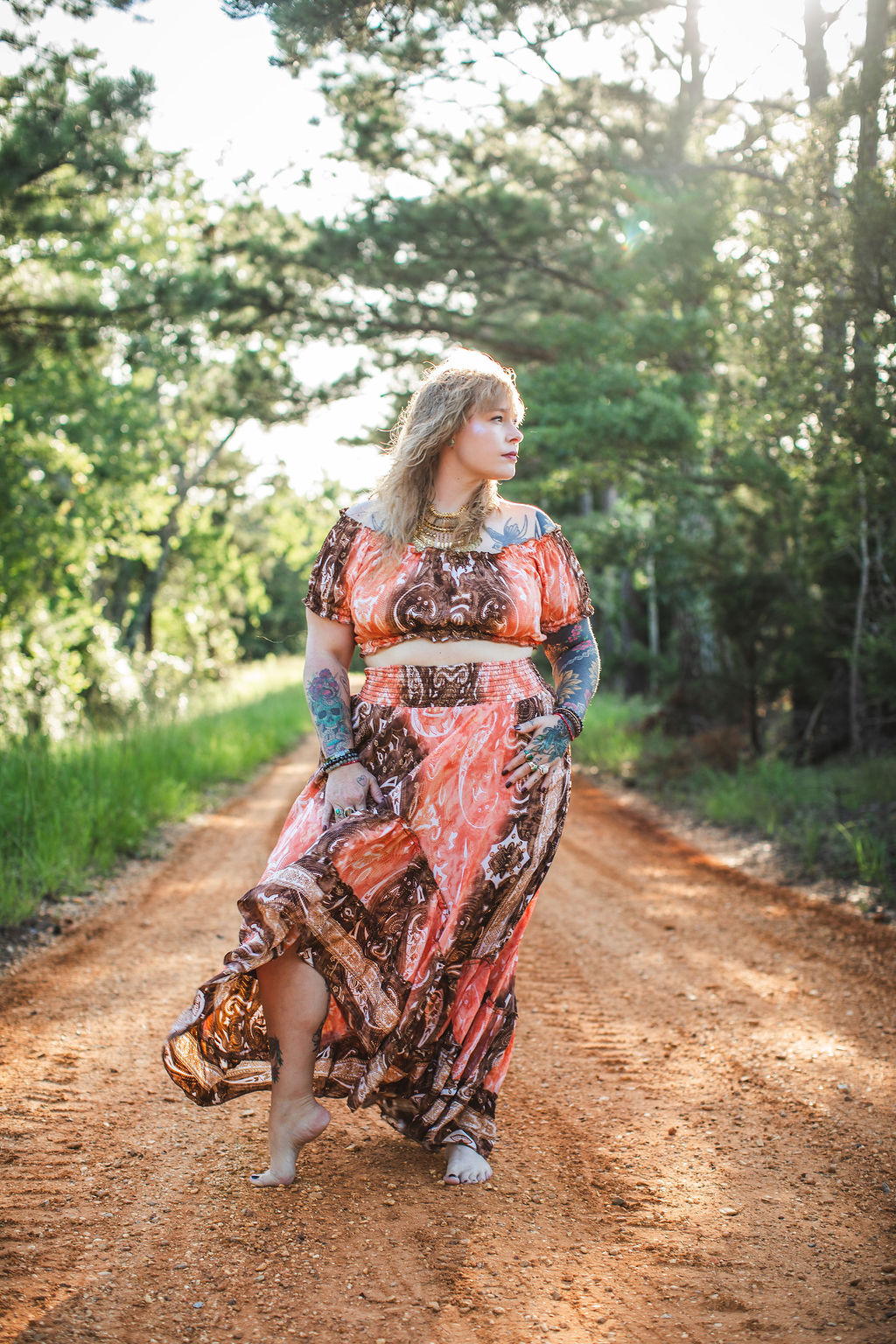 Sunset Ember Silk Two-Piece Set