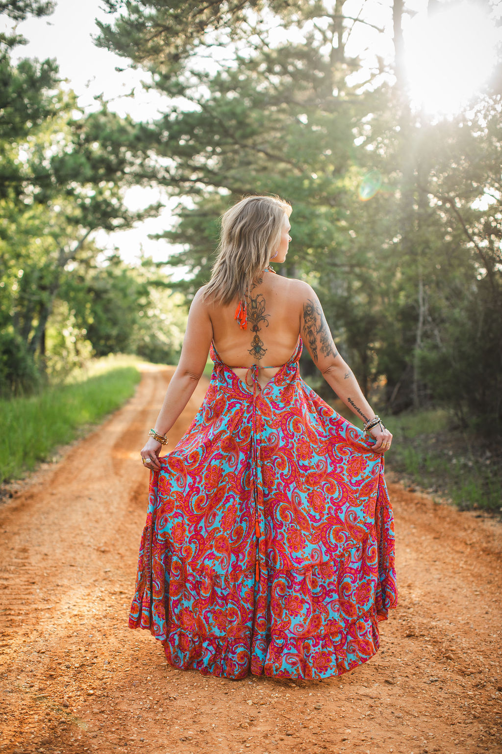 Electric Sunset Silk Maxi Dress