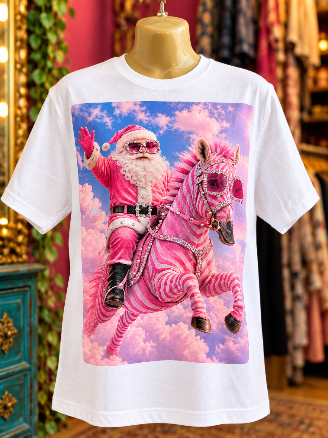 Bedazzled Santa & Zebra Tee