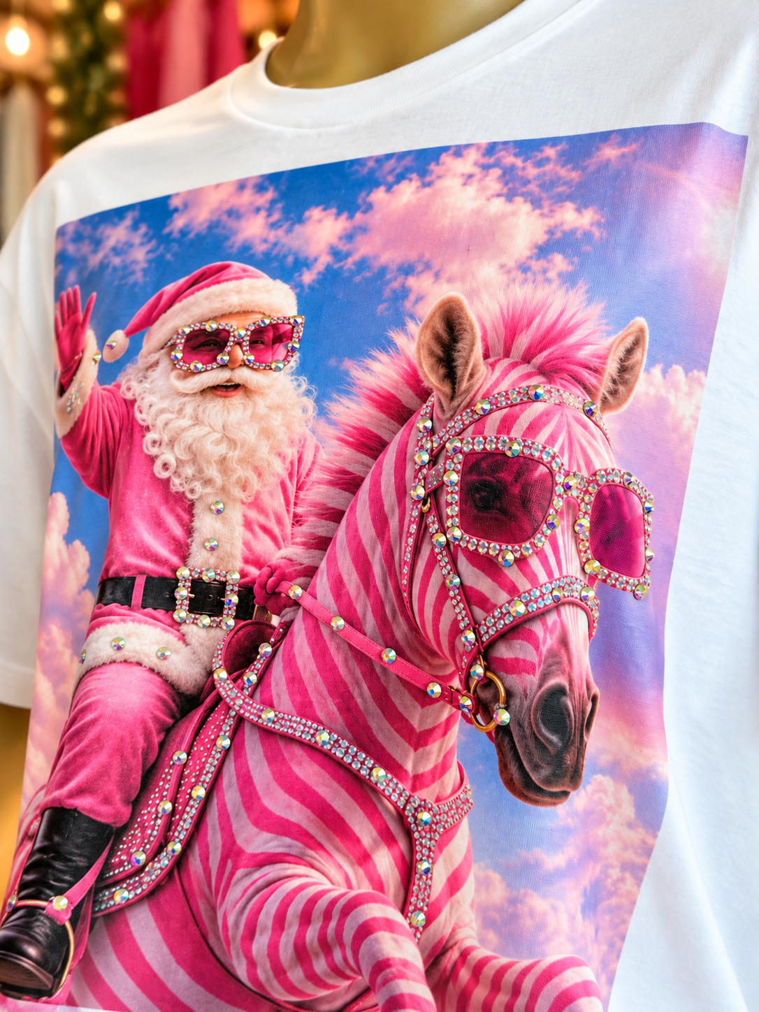 Bedazzled Santa & Zebra Tee
